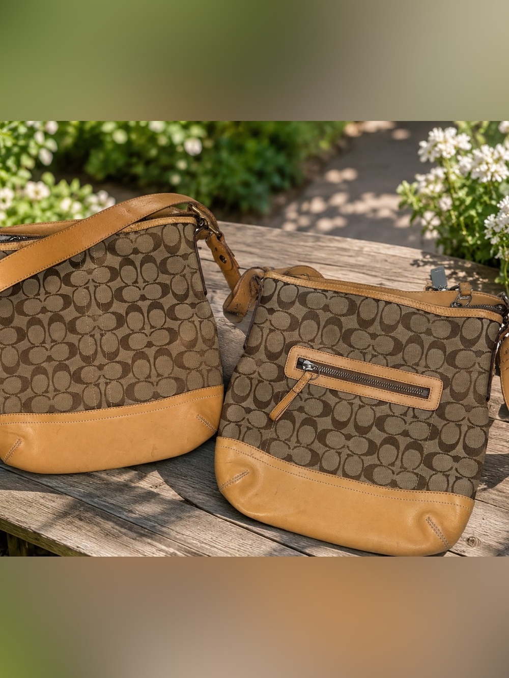 Vintage Coach Signature Canvas & Leather Crossbody Bag